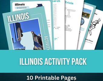 Illinois Activity Book for Kids, Road Trip Learning Fun, Homeschool Printable, State Activity Pack with Answer Key