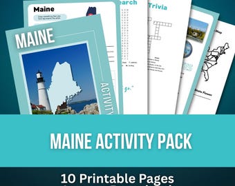 Maine Activity Book for Kids, Road Trip Learning Fun, Homeschool Printable, State Activity Pack with Answer Key