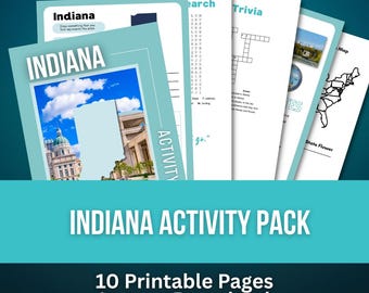 Indiana Activity Book for Kids, Road Trip Learning Fun, Homeschool Printable, State Activity Pack with Answer Key