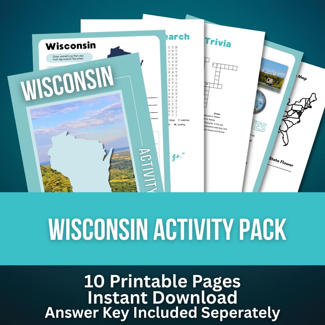 Wisconsin State Worksheet Wisconsin Activity Book for Kids, Road Trip Learning Fun, Homeschool ...