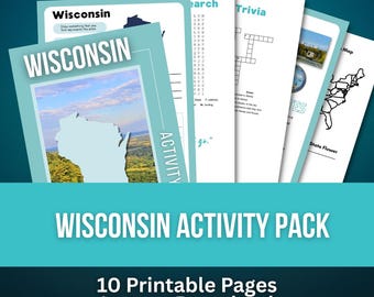 Wisconsin Activity Book for Kids, Road Trip Learning Fun, Homeschool Printable, State Activity Pack with Answer Key