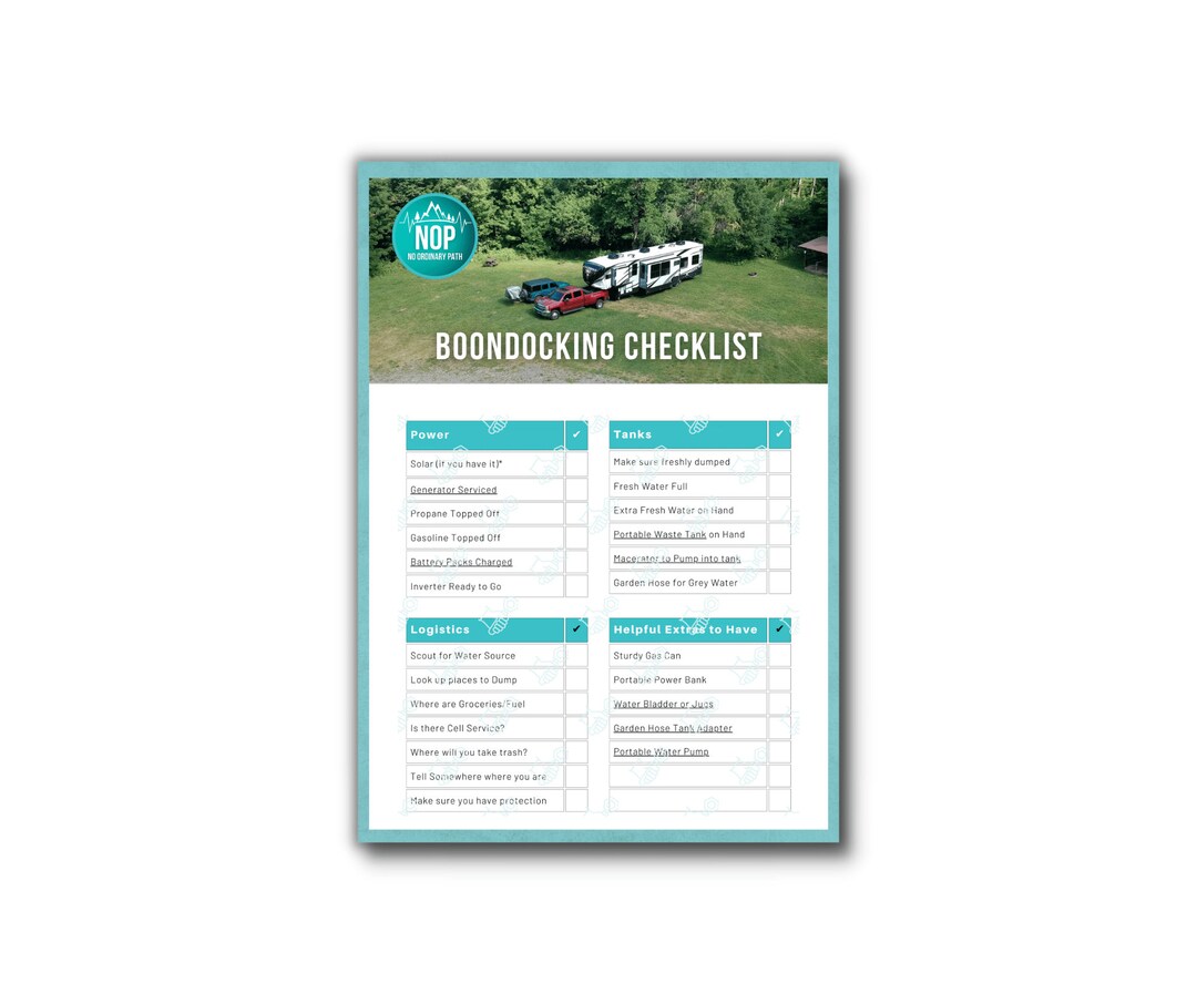Boondocking Checklist - Etsy