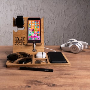 Docking Station, Gifts for Men, Personalized Docking Station for Men, Docking Station Anniversary Gifts, Birthday Gift, Nightstand Valet