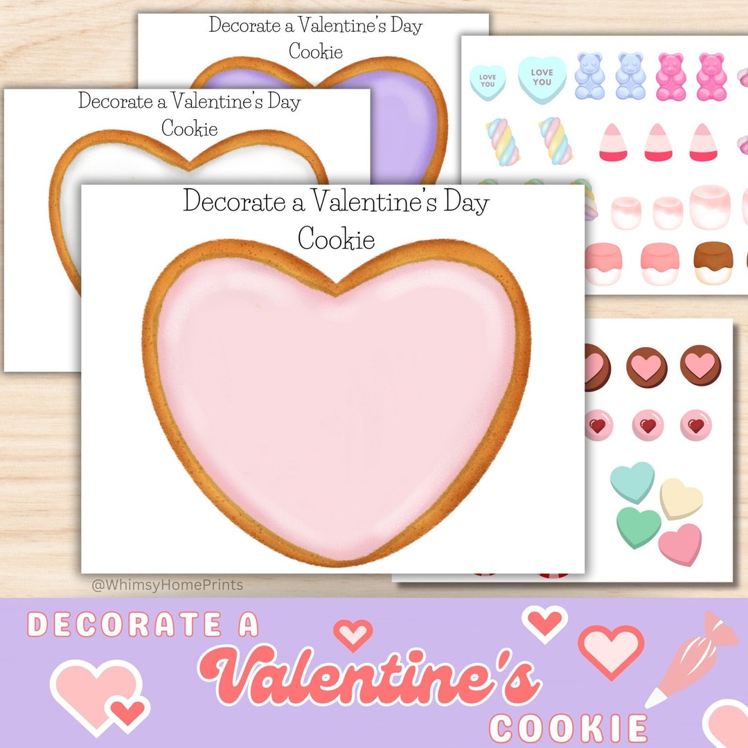 Decorate A Valentine's Day Cookie, Preschool Curriculum, Valentine's Day Preschool Printable, Homeschool Printable, Montessori, Kid Activity