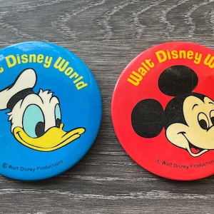 Vintage Disney Large Pinback Buttons set of 2 - Mickey Mouse & Donald Duck