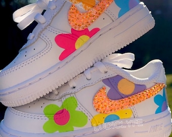 Custom Flower Air Force 1 Shoes, Rhinestone Sneakers, Spring AF1