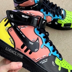 Custom cartoon drip Air Force 1, cartoon custom shoes, drippy Air Force 1