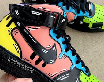 Custom cartoon drip Air Force 1, cartoon custom shoes, drippy Air Force 1