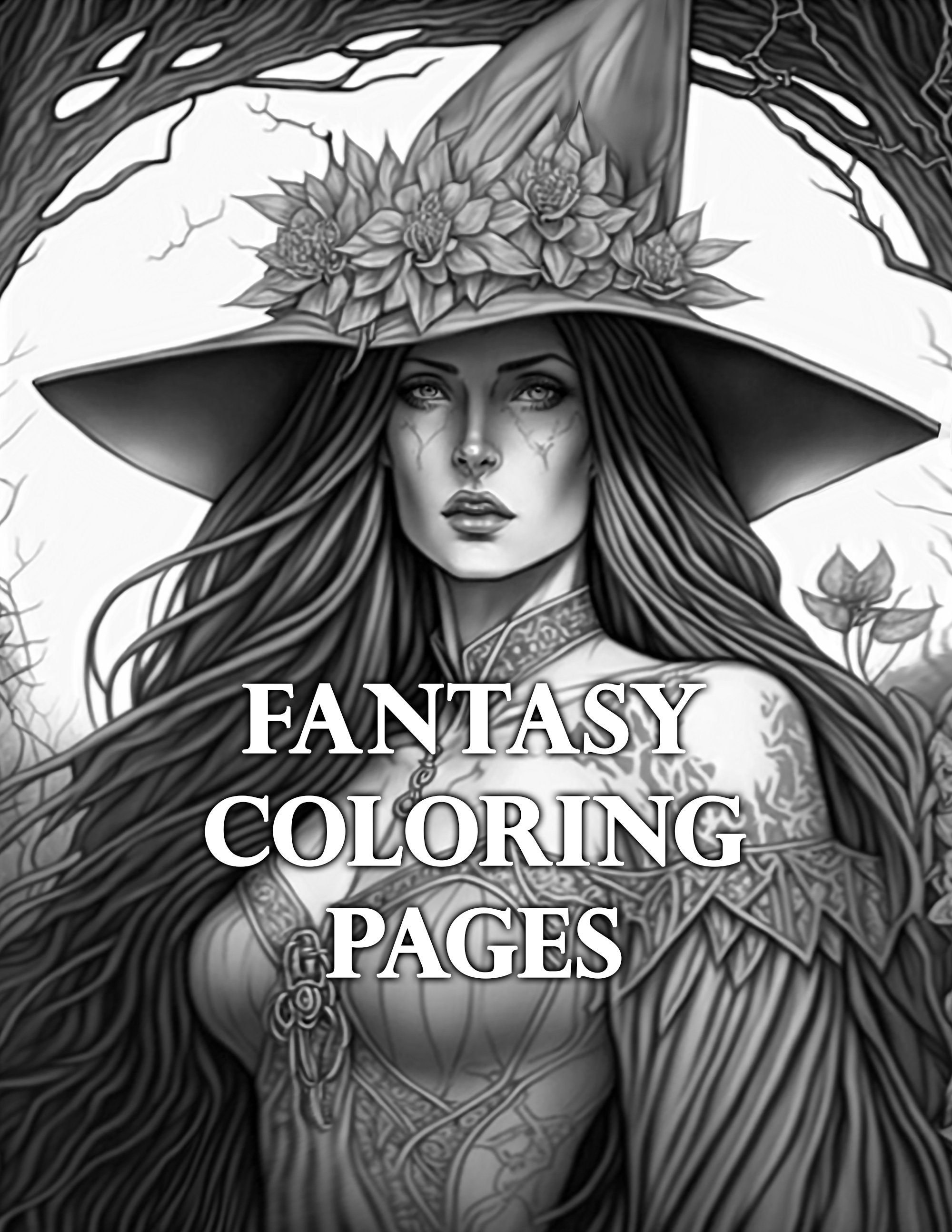 Witch coloring pages 6 grayscale coloring pages for adults etsy
