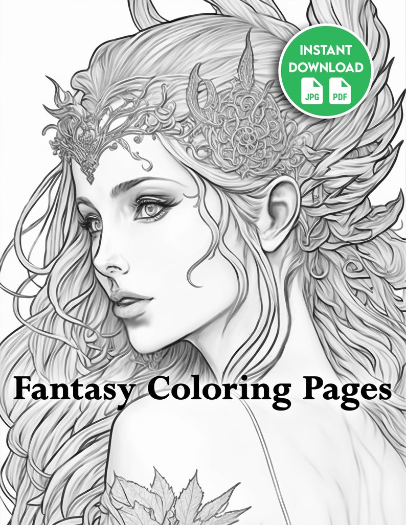 Fantasy Fairy Coloring Page, Grayscale Coloring Pages for Adults and Children, Instant Download ...