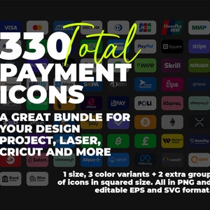 330 pictogrammen voor digitale bundelbetalingen in PNG, EPS, SVG-bestand | Laserbestand | website, grafisch ontwerp, Cricut-projecten en meer.