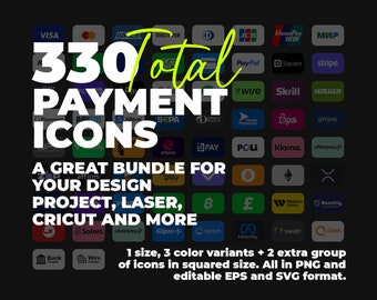 330 iconos de pago: archivos PNG, EPS y SVG - Sitio web y Cricut (descarga digital)