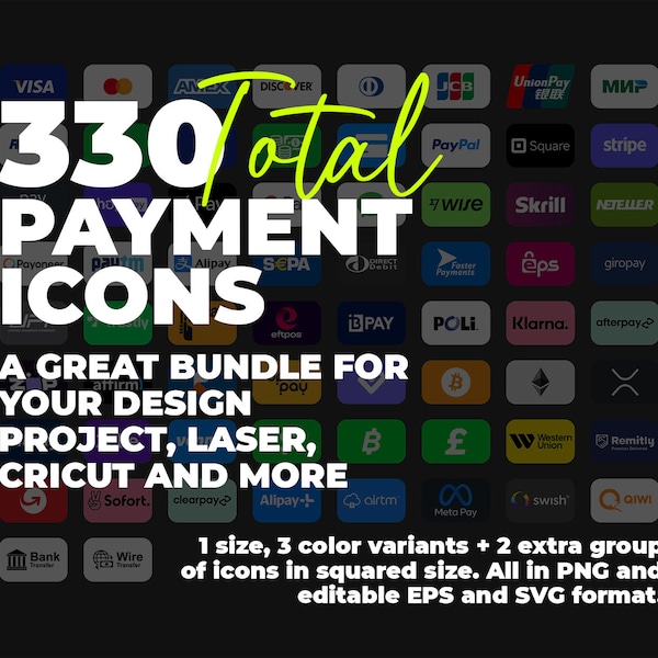 330 Digital Bundle Payment icons in PNG, EPS, SVG File | Laser File | website, graphic design, Cricut projects and more.