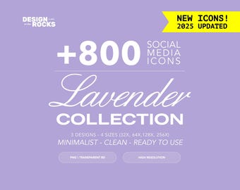 COLECCIÓN DE ICONOS LAVANDA – Estética y moderna: más de 800 redes sociales para íconos, sitios web, podcasts, blogs, correos electrónicos, imágenes prediseñadas, diseño... más