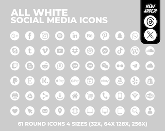 ALL WHITE social media icons bundle - Over 732 social media icons, website icons, blog icons, email signature, clipart, social media, design