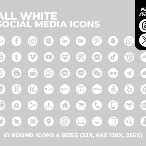 ALL WHITE social media icons bundle - Over 732 social media icons, website icons, blog icons, email signature, clipart, social media, design