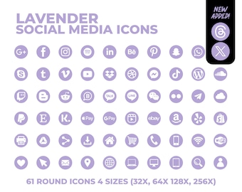LAVENDEL Social Media Icons Bundle - Über 732 Social Media Icons, Website, Blog, E-Mail-Signatur, Clipart, Social Media, Design und mehr