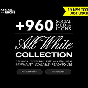 Weiße Social Media Icons - 960+ minimalistische PNG Icons (Digitaler Download)