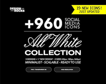 Iconos blancos para redes sociales: más de 960 iconos PNG minimalistas (descarga digital)