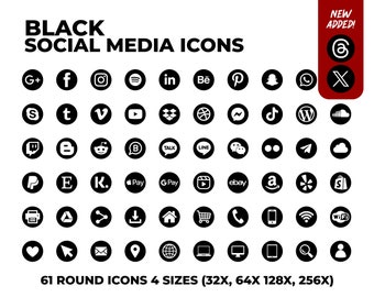 SCHWARZES Social Media Icons Bundle - Über 732 Social Media Icons, Website, Blog, E-Mail-Signatur, Clipart, Social Media, Design und mehr