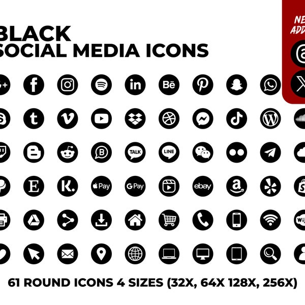 BLACK social media icons bundle - Over 732 social media icons, website, blog, email signature, clipart, social media, design and more