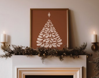 Talavera Christmas Tree Art Print: Boho Mexico Holiday Decor (Digital Download)
