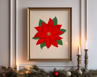 Poinsettia Wall Art, Christmas Art, Poinsettia Printable, Botanical Winter Art, Holiday Decor, Neutral Holiday Art, Poinsettia Wall Decor