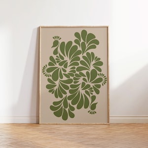 Peacock Talavera Abstract Beige Olive Art, Abstract Art, Talavera Art, Floral Abstract Wall Art, Peacock Print, Flower Abstract Wall Art