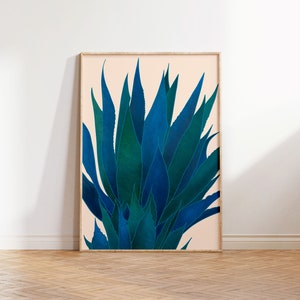 Blue Agave Plant Art Print Mexican Wall Art, Mexican Print, Agave Plant Art, Colorful Desert Plant Print Digital Download Printable Wall Art