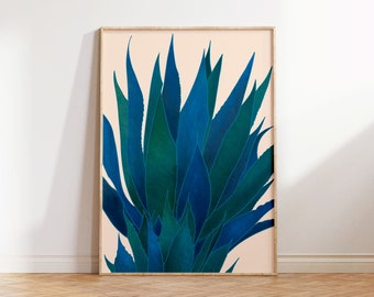 Blue Agave Plant Art Print Mexican Wall Art, Mexican Print, Agave Plant Art, Colorful Desert Plant Print Digital Download Printable Wall Art