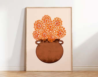 Marigold Flower Art Print: Mexican Clay Pot (Digital Download)