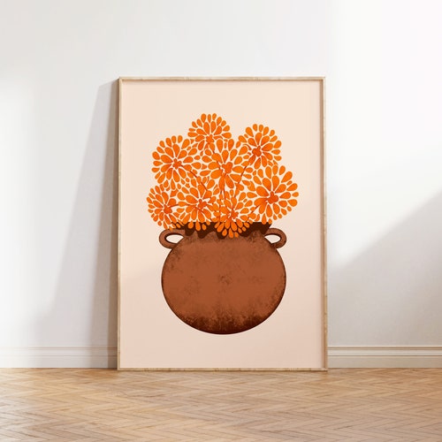 Impression d'art fleur de souci : pot en argile mexicain (téléchargement numérique)
