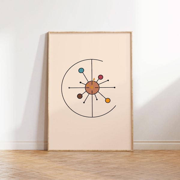 ATOMIC WALL ART, Mid Century Modern Wall Art, Retro Wall Art, Retro Atomic Clock Digital Printable Wall Art, Mcm Wall Art, Instant Download