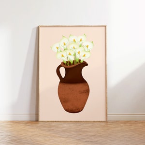 Calla Lilies Art Print: Mexican Clay Vase, Floral Wall Art (Digital Download)