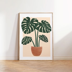 Monstera Leaf Plant Art Print: Boho Botanical Poster (Digital Download)