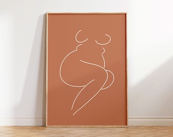 Lámina artística de mujer con curvas: decoración de pared minimalista con positividad corporal (descarga digital)