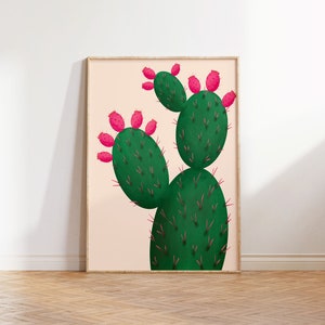 Feigenkaktus Wandkunst, Kaktus Kunst, Grüner Kaktus Blumenkunst, Wüstendruck, Kakteen Poster, Mexiko Wüstenpflanze, Roter Thunfisch Fruchtkaktus Kunst