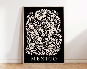 Mexico Wall Art Black, Talavera Art, Mexican Art Print, Talavera Print, Mexican Modernism, Mexican Print, Mexican Wall Art, Mexican Pride