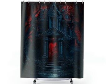 Haunted Mansion Shower Curtain, Halloween Bath Decor, Scary Abandoned House Bathroom, Gothic Haunted House Home Decor, Horror Shower Curtain