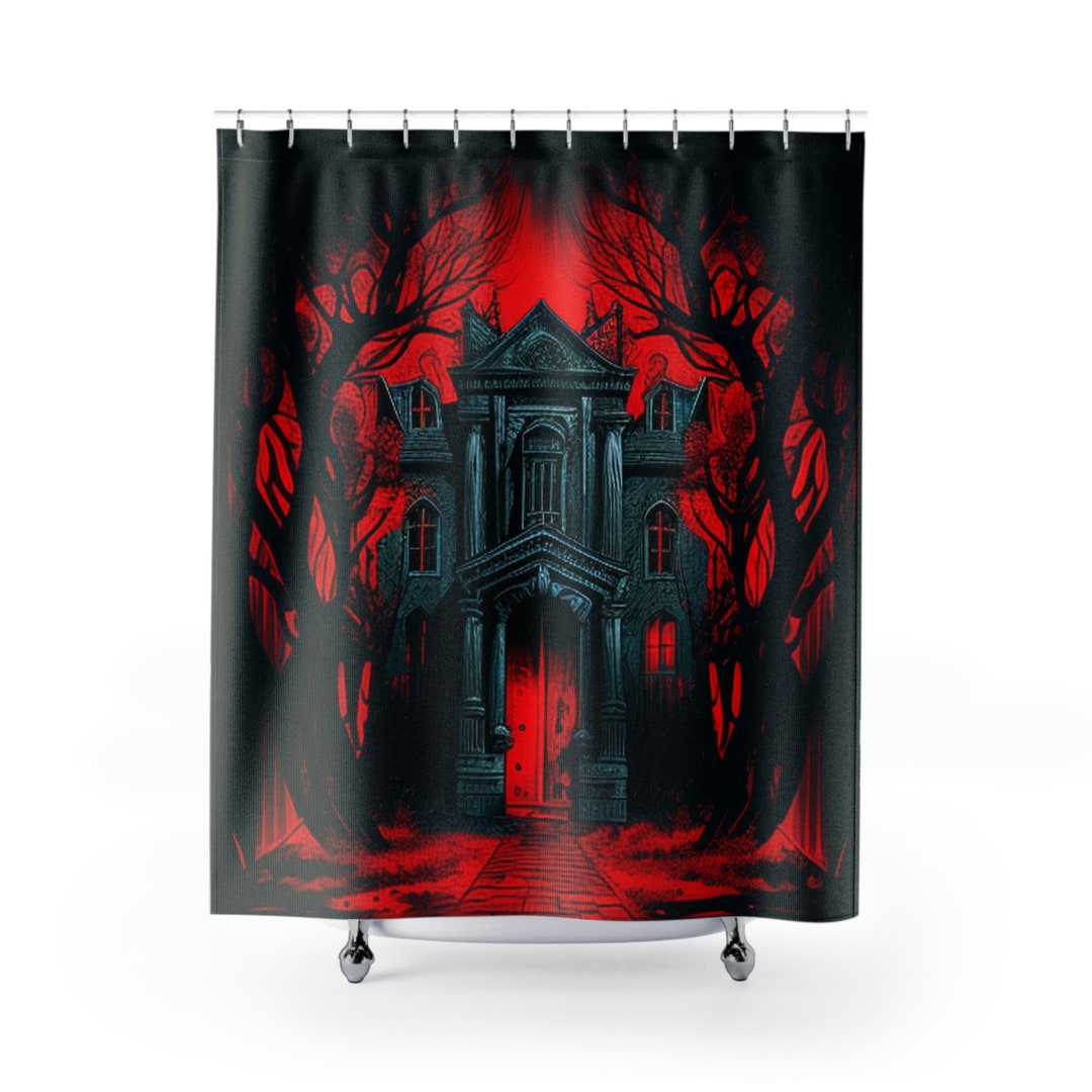 Haunted Mansion Shower Curtain, Halloween Bath Decor, Scary Abandoned House Bathroom, Gothic