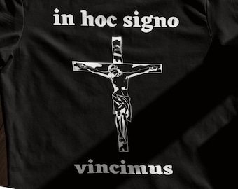 Camiseta misa latina In Hoc Signo Vincimus Camiseta católica Camiseta crucifijo Camiseta Jesús Camiseta cristiana Camiseta católica latina