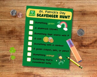 St. Patrick's Day Printable Scavenger Hunt Checklist Activity St. Paddy's St. Patty's