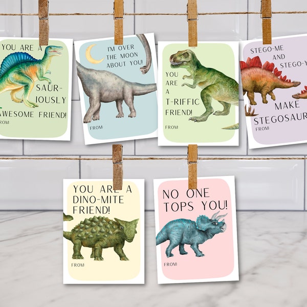 Kids Dinosaur Unisex Valentine's Day Printable Cards Digital Download for Dino Lovers and Aspiring Paleontologists