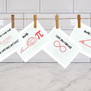 Kaarten om thuis af te drukken met Math Love-thema