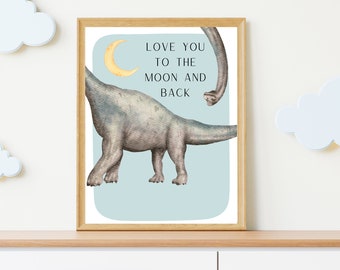 Sweet brachiosaurus dinosaur framed print poster ready to hang in nursery, kids room, office