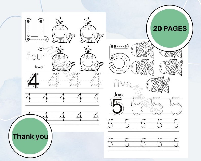 Number Tracing 120 Worksheet, Sea Creature Theme, Number Writing