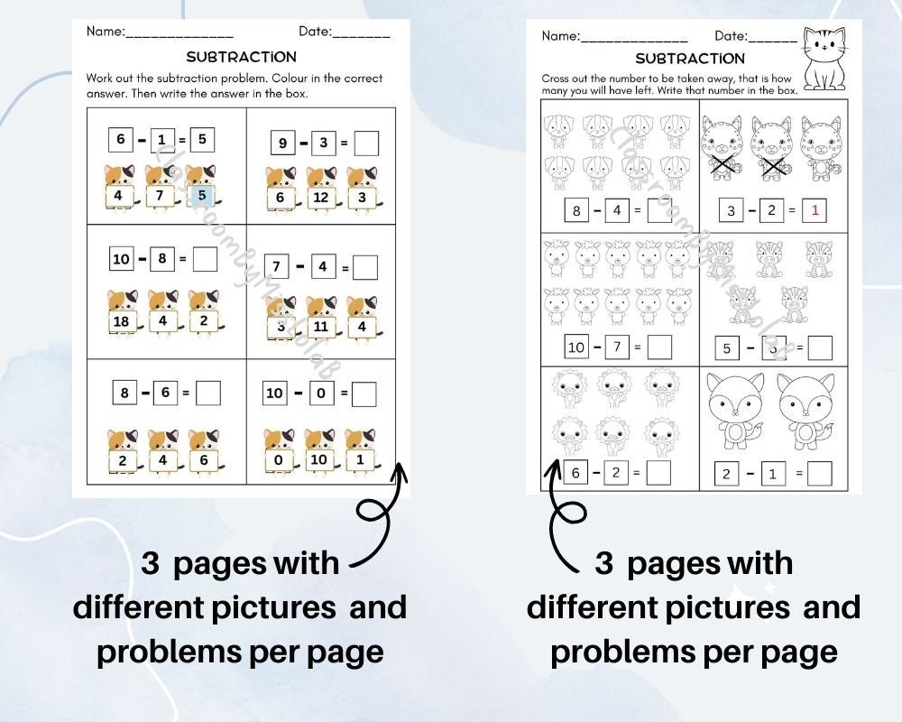 Subtraction Worksheets, Number Line, Simple Subtraction With Pictures ...