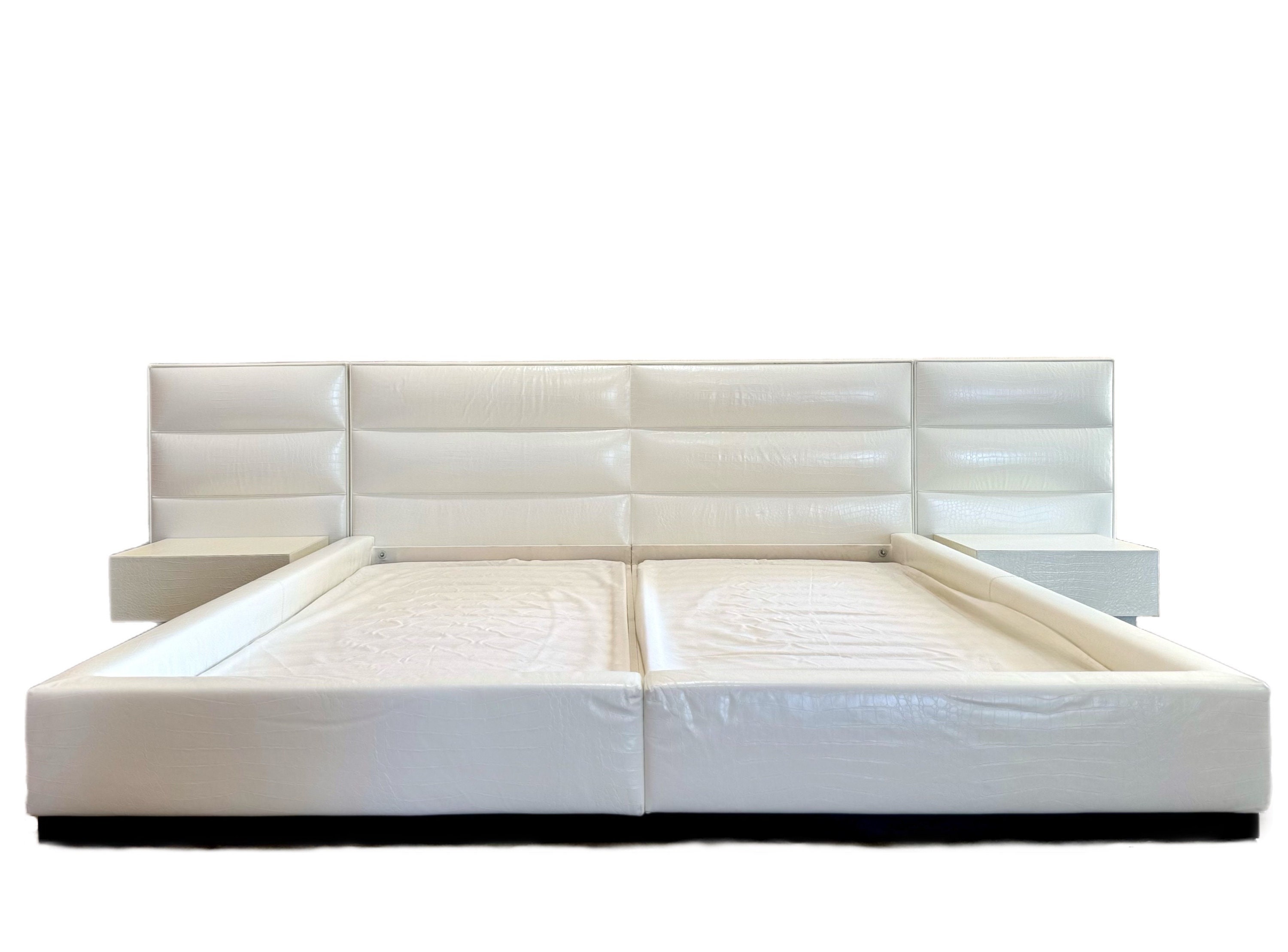 Fendi Casa White alligator Embossed Leather Bed Frame With Matching Nightstands
