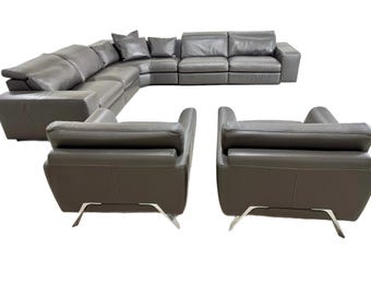 Roche Bobois “Moving” Reclining Sectional In Dark Gray leather + (2) Armchairs