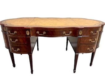 Maitland Smith Executive Desk With Leather Top and Faux Book Cabinets